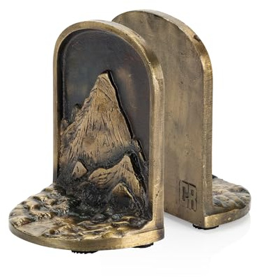 CRAFTSMAN ROAD Mountain Buchstützen-Set, Antik Messing Buchstützen, 2 dekorative Buchstützen für Regale oder Bücherregal, Gusseisen-Buchstützen, stilvolle Messing-Buchstützen, rutschfeste rutschfeste