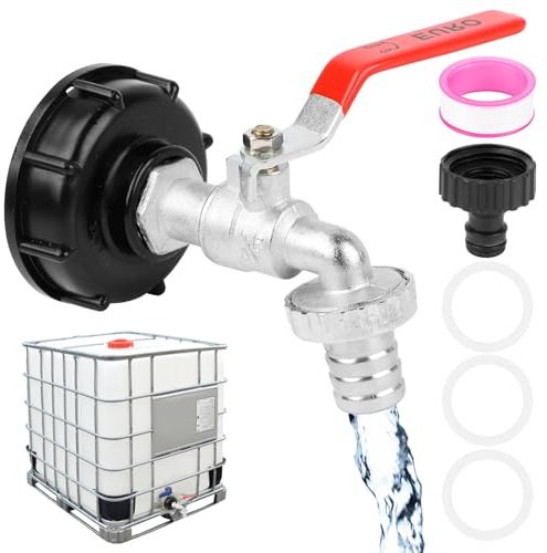 IBC Auslaufhahn - IBC Tank zubehör, 1000L Wassertank Wasserhahn, Wasserhahn für Wassertank (3/4) mit IBC Adapter für Wassertank Wasserhahn, Regenwassertank IBC Tank Zubehör