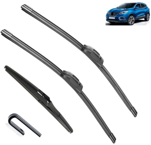 Compatible avec Renault Kadjar 2015-2019, balais d'essuie-glace avant et arrière, accessoires de coupe, crochet en J 2015 2016 2017 2018 2019