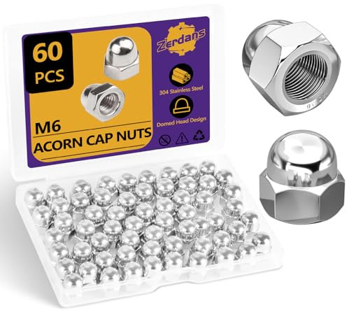 60 Stück Hutmuttern M6 Edelstahl, M6 Muttern DIN1587 Sechskant-Hutmuttern A2 V2A Edelstahl Kappenmuttern Hohe Form Set für Schrauben, Gewindestangen & Gewindebolzen