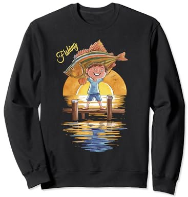 Fröhliches Angelabenteuer für Kinder bei Sonnenuntergang Sweatshirt