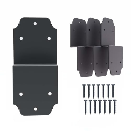 4packs Heavy Duty Pergola Bracket Black,6 Steel Angle Joist Tie Z Fix Bracket for Wood DIY Projects - Large Connector Brace,Post to Beam Connectors Repair Hardware,Joining Brackets