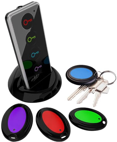 infactory Funk Schlüsselfinder: Funk-Schlüssel- und Gegenstands-Finder, RF-Sender, 4 Empfänger, 80 dB (Schlüsselfinder für Senioren, Keyfinder, Kfz)