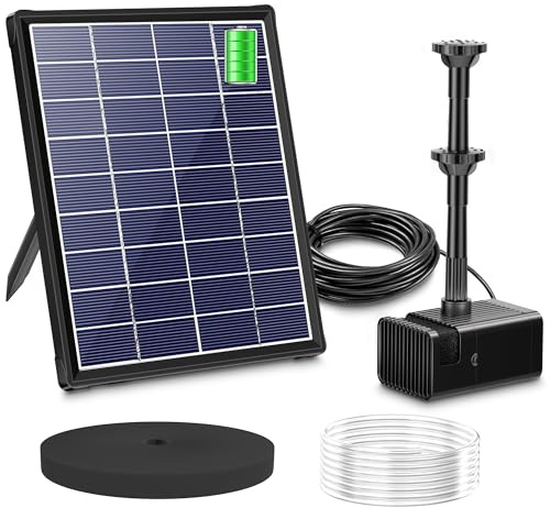 Biling 5.5W Solar Fountain for Bird Bath, DIY Solar Water Pump with 3000mAh Battery Backup Work All Day, 5ft Tubing 5 Nozzles for BirdBath, Small Pond, Fish Tank and Hydroponics