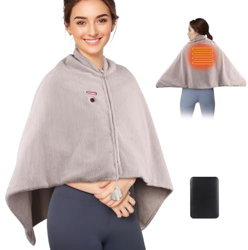 comfheat Portable Heating Pad, Battery Powered Extra Large Heating pad Wearable Heated Shawl Wraps for Office, Travel, Camping, 3 Heat Settings, 5000mAh Battery Included, Fits for Air Conditioning
