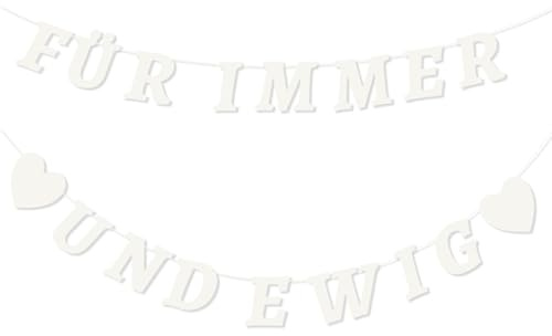 AstraGlam Just Married Girlande Für Hochzeit, Weiße Hochzeitsdeko Mit Seidenband, Wiederverwendbare Papierkarten, Perfekt Für Hochzeitsfotografien Und Feiern