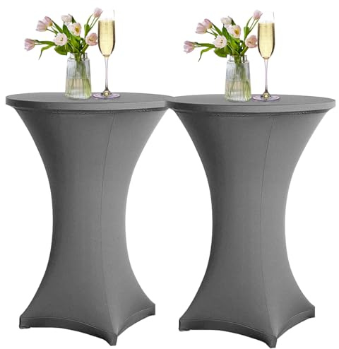 Sonnewelt Stehtischhusse Stretch, 2er-Set Stehtische Husse elastische, Ø 80-85cm Tischdecke für Bistrotische, Tisch Husse Hochzeit Feier, Tischdecke-Grau