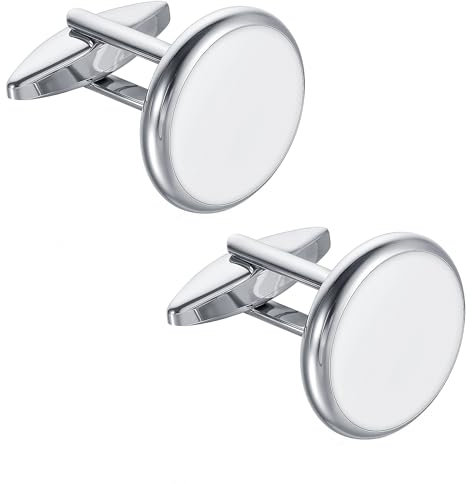 Tyqour Manschettenknöpfe Herren Manchettenknoepfe Weiß Cufflinks for Men Silber Hochzeit Klassische Manschettenknöpfe Hochzeit Tanzparty Business
