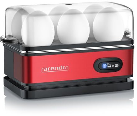 Arendo – Cuiseur à œufs avec fonction maintien au chaud - 1 à 6 œufs - Dur, mollet ou à la coque - Indicateur lumineux - Verre doseur avec perce-œufs - 400 W - Base anti-dérapante – rouge