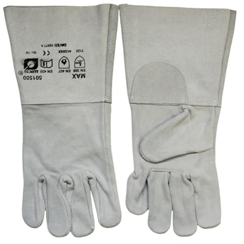 Schweißerhandschuhe Gr. 10, hochwertige Schutzhandschuhe aus Leder mit Stulpe, optimaler Hitzeschutz, 5-Finger-Design für Schweißarbeiten, robust und strapazierfähig für professionellen Einsatz