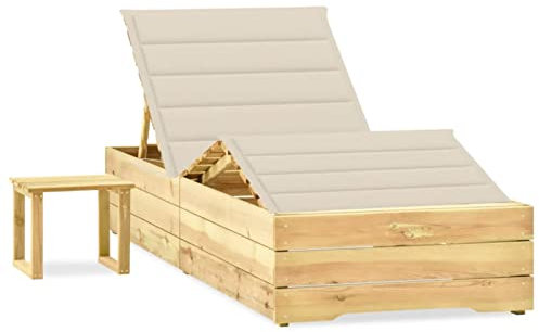 Xichuzi Garten-Sonnenliege mit Tisch und Auflage Kiefer Imprägniert, Gartenliege, Liegestuhl, Sonnenstuhl, Sonneninsel Outdoor, Liegen, Gartenmöbel, Bäderliege, Relaxliege - 3065956