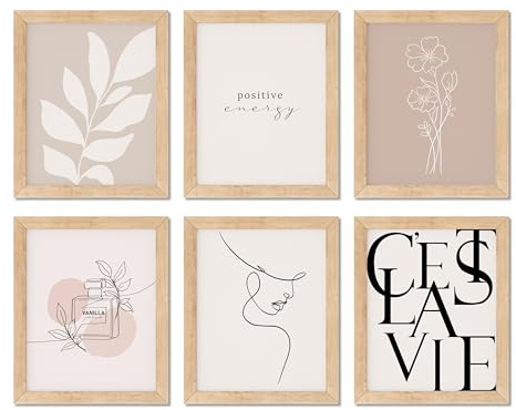 TwoDays Vanilla Girls Room Decor, Clean Girl Ästhetische Wandkunst, Boho Beige Poster und minimalistische cremefarbene Drucke für Schlafzimmer (6er Set, 10L x 8W)