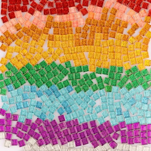 500g Mosaic Tiles for Crafts, Glue Down Glitter Square Tiny Mosaic Glass Pieces Bulk, Colourful Craft Supplies for Handmade DIY Art Projects, Bathroom Home Decoration, Photo Frame,Vase,Mirrors