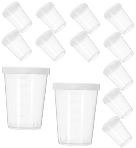 BESTYASH 20 Stück Präzisions-Messbecher Mit Deckel 50 Ml Auslaufsicherer Probenbecher Mit Abgestufter Skala Für Labor Flüssigkeitsmessung Und Aufbewahrung