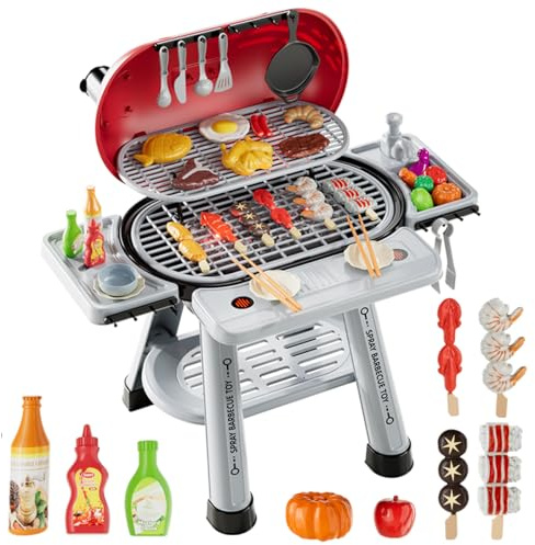 40 PCS Kitchen Toys for Toddlers, Kids Grill Playset with Smoke Sound & Light, Kids Cooking Set, Play Grill Set BBQ Toys, Christmas Birthday Gift for Toddlers Boys Girls 3-8