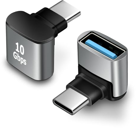 2 Stück C auf USB 3.1 Adapter (90 Grad Winkel), USB-C Stecker auf USB-A Buchse Konverter, OTG Adapter für MacBook Pro 2019/2018, Samsung, Laptops und mehr, Grau ﻿