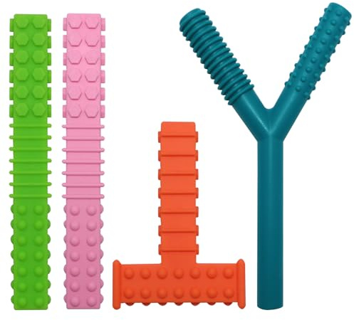 Sensory Chew Tubes for Autisitic Kids, 4 Pack Silicone Chewy Toys for Children with Autism, ADHD, SPD, Biting, Teething Needs, Silicone Fidget Toy Relief Stress, Anxiety