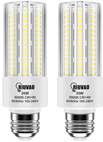 RIUVAO 2pack Led Light Bulb, Equivalent 250w Led Light Bulbs 30w 3750 Lumen Super Bright 5000K Cool Daylight White led Bulb E26/E27 Medium Base for Home Garage Indoor
