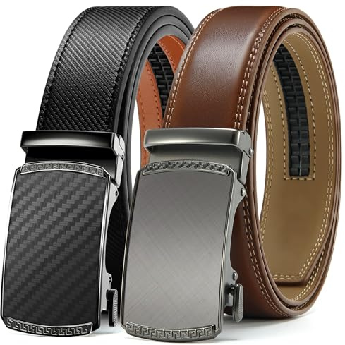 CHAOREN Leather Belts for Men 2 Pack - Ratchet Belt 1 3/8 in Gift Set Box - Micro Adjustable Belt Meet Almost Any Occasion and Outfit