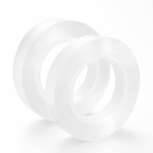2pcs Double Sided Tape Heavy Duty, Clear Multipurpose Removable Sticky Strips, 5M x 2CM Reusable Removable Sticky Strips for Picture Hanging, Poster, Carpet, Hooks, Shelves, DIY, Nano Tape