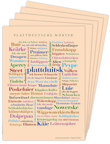 Deine Wörter Postkartenset - 5 Postkarten mit Plattdeutschem Dialekt, einzigartiges Souvenir und kreative Geschenkidee - DIN A6