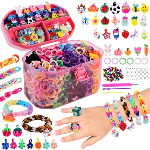 Loom Bänder Set Kinder 1500pcs Soft Loom Bänder Bastelset Kinder ab 6 Jahre Haargummis Mädchen Armbänder selber machen mit , 2025 Upgraded für Mädchen & Jungen 6-12 Jahre Geschenke 4 5 6 7 Jahre