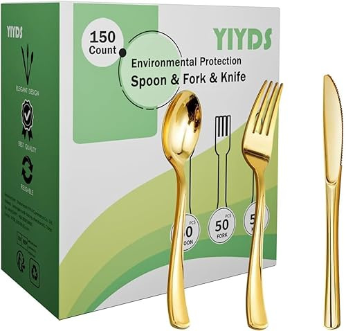 YIYDS 150-teiliges Besteckset,Wiederverwendbares,50messer/50löffel/50kgabeln, Stabil & BPA-frei,Bestanden die LFGB-Lebensmittelsicherheitsprüfung