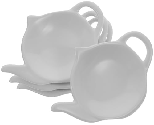 Homoyoyo Set di 4 Piattini Porta Bustine Tè in Ceramica Bianca a Forma di Teiera, Facile da Pulire, Protezione per Superfici, per Soggiorno o Studio