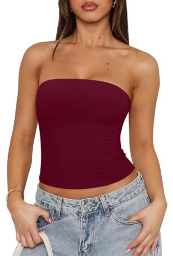 LEEDYA Womens Strapless Crop Tops Stretchy Bodycon Sleeveless Bandeau Shirt Sexy Casual Backless Top for Summer Going Out
