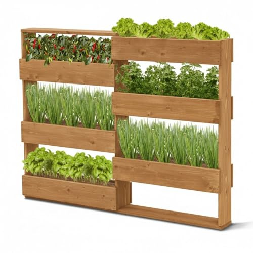 Coemo RIGA Vertikales Kräuterbeet aus Nadelholz 110x18x93 cm, Braun | Ergonomische Arbeitshöhe rückenschonend, Kräuterbeet Gemüsebeet Blumenbeet, Platzsparende Vertikale Bauweise, Pflanzen