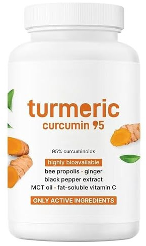 Pure Gurkmeja Curcumin Supplement, för led & antioxidant | med bipropolis, ingefära, svartpeppar, hög absorption, icke-GMO, glutenfri