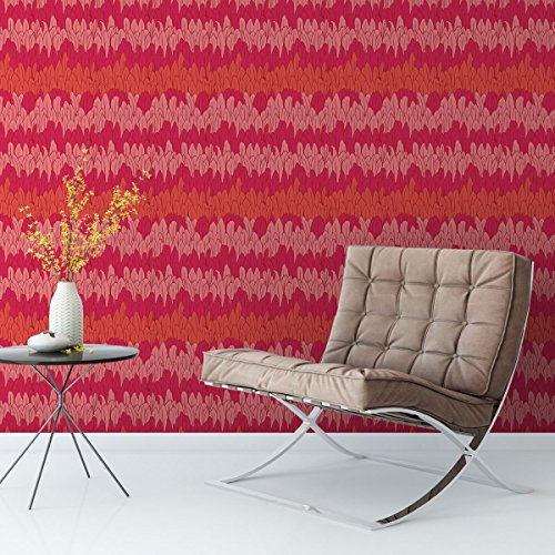 Elegante Streifentapete mit Federn in rot Tönen angepasst an Scala Wandfarben - Vlies Tapete Streifen - Klassische Wanddeko - GMM Design Wandtapete für edle Wohnakzente (H: 1,5m B: 46.5cm)