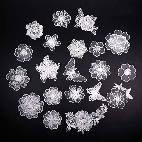 NBEADS 20 Stück Spitzenpatches, Weiße Spitze aufnäher Stickerei Patches Organza Spitze Appliques Nähen Sie Patches Aufnähen Auf Stoff Für Stoffdekoration Reparieren Nähen von Kleidung auf