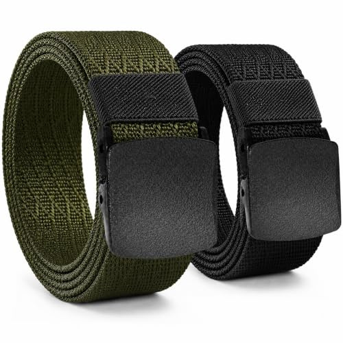 2 st unisex bälte nylon canvas arbetsbälte för kvinnor och män, steglöst justerbart tygbälte, längd 130 cm, bredd ca. 3,8 cm, med plastspänne återanvändbart, Svart + grön, 130