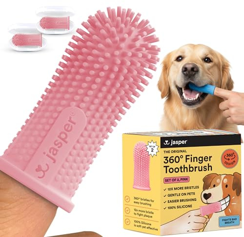 Jasper Dog Toothbrush, 360° Finger Toothbrush for Dogs & Cats, Pink 2-Pack
