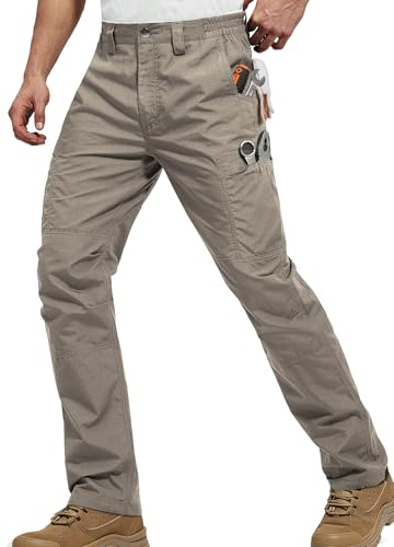 FREE SOLDIER Men's Water Resistant Pants Relaxed Fit Tactical Combat Army Cargo Work Pants with Multi Pocket (Classic Khaki 34W x 34L)