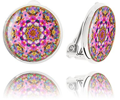 Pendientes de Clip - Orejas No Perforadas Confortable Elegantes Clásico Pequeño Redondo; Joyería para Mujer (Estilo 17 - Diseñado Rosa Plata)