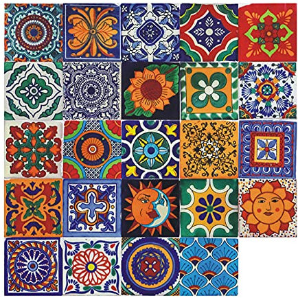 24 Stück marokkanische Fliesenaufkleber, selbstklebende Vinyl-Fliesen-Aufkleber, Wand-DIY-Fliesen-Aufkleber, Heimdekoration für Küche, Wohnzimmer, Schlafzimmer (20 x 20 cm)