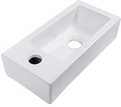 Lordear Piccolo lavandino da bagno ad angolo montato a parete, 38,1 x 17,8 cm, lavabo galleggiante da appendere alla parete sinistra, in ceramica bianca, piccolo lavandino per guardaroba bagno