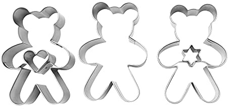 BekkiB 7797-3er Ausstecher-Set Teddybär - Teddy-Ausstechformen mit Innenteil aus Herz und Stern - Linzer Plätzchen