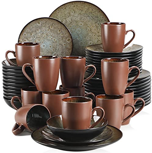 Tafelservice Steinzeug, vancasso 48-tlg. BUBBLE Kombiservice aus Steingut, inkl. Schalen, Tassen, Desserttellern & Speisetellern für 4/8/12 Personen