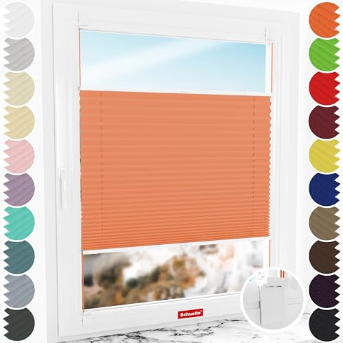 Schuette® Plissee ohne Bohren zum Kleben ● Premium Kollektion: Sunset (Orange) ● 45x120cm (Breite x Höhe) ● Suprafix Klebe- & Schraubhalter 2in1 Set Letsbond ● Bequeme Rollo