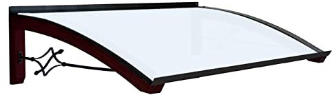 Vordach aus hölzern für den Außenbereich Farbe Dunkel nuss, Opal kompakte Polycarbonatabdeckung, Modell Legno FOGLIA, Haustür-Vordächer Größe 100 x 150 cm