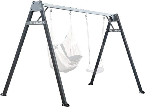 Potenza Kinderschaukel Verzinktes Schaukelgestell Metall Doppelschaukel für Kinder und Hängematte Gartenschaukel bis 200 kg belastbar Schaukelgerüst 250x207 cm I Zubehör Garten (Basic Graphit)