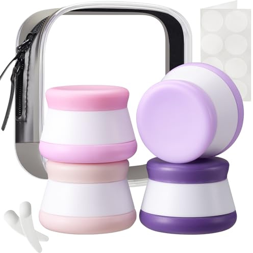INSFIT Lot de 4 récipients de voyage pour articles de toilette, pots à crème en silicone approuvés par la CAA, conteneurs de voyage avec couvercles, sans BPA, étanches, accessoires d'avion pour lotion