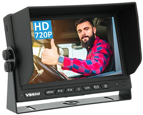 VSG24 Rückfahrmonitor MULTISCREEN HD – 1080P Monitor für Rückfahrkamera mit Split-Screen, Loop-Aufnahme, Rückspiegelfunktion, Trigger, 4 Kamera Eingänge, Einparkhilfe für Auto, LKW, Wohnmobil