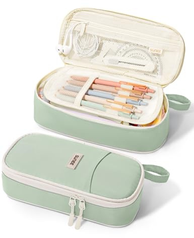 SUNEE Estuche Escolar Grande con Compartimentos, Multiusos Estojo Escolar Colegio Organizador de Papeleria Pencil Case para Niñas, Niños, Adolescentes, Mujeres, Hombres,Verde