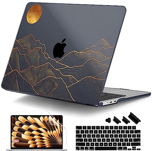 DONGKE for MacBook Air 13 Inch Case M5 2026 M4 2025 M3 M2 2024-2022 A3449 A3240 A3113 A2681, Plastic Hard Shell & Keyboard Cover & Screen Film for MacBook Air 13.6 Inch Case - Abstract Mountain