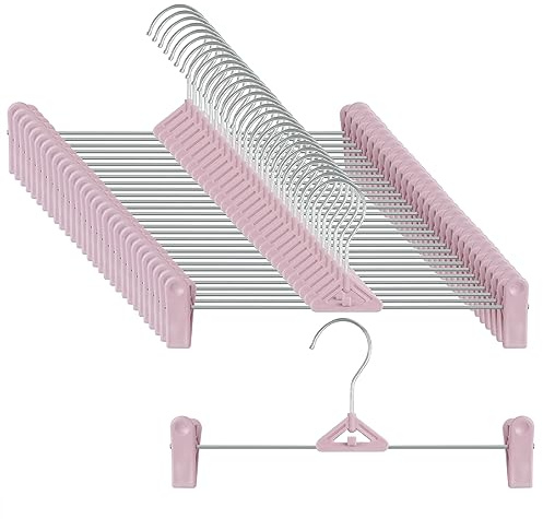 Skirt Hangers 30 Pack – NORTHERN BROTHERS Pink Pant Shorts Plastic Hangers with Clips for Women, Kids – Space Saving, Non Slip, Adjustable, Stackable