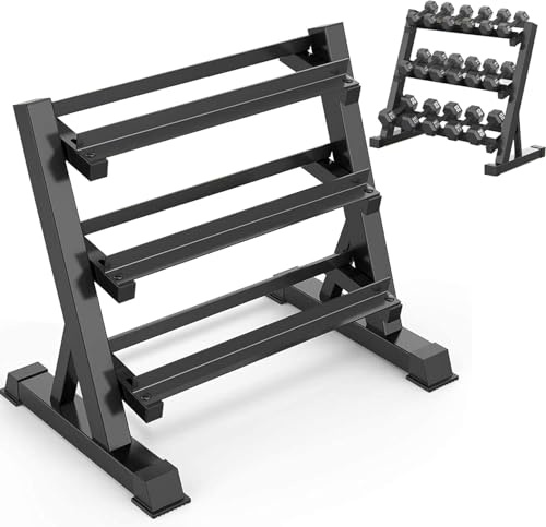 FK Sports Dumbbell Rack Storage Stand Tree 3tier, 5tier, 6tier, 9tier Hex Vertical Weight Wide Home Gym fitness | Dumbbells Holder Home Fitness Weight Rack Durable Steel (3-tier Flat)